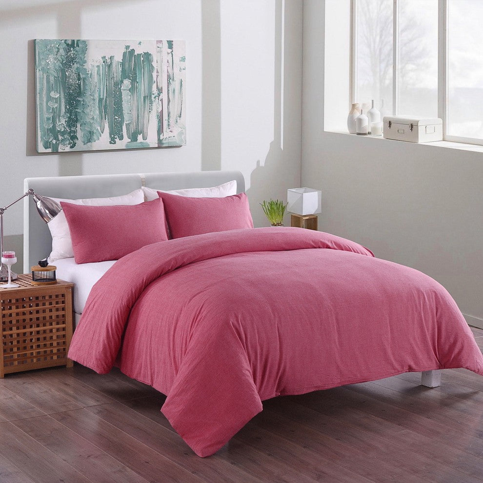 Messy Bed Washed Cotton Duvet Cover and Sham Set, Red, Full/Queen