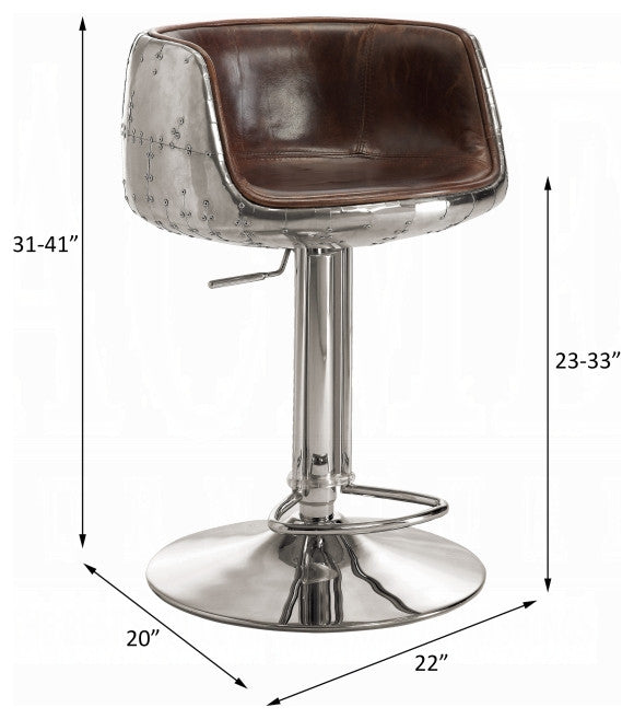Brancaster Aluminum & Top Grain Leather Adjustable Swivel Stool, Vintage Brown