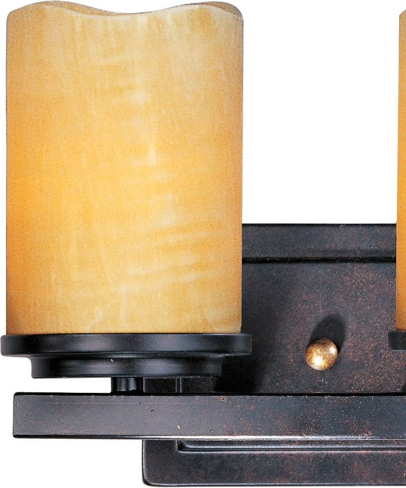 Luminous 11"W 2-Light Bath Vanity Rustic Ebony Finish, Stone Alabaster Shades by