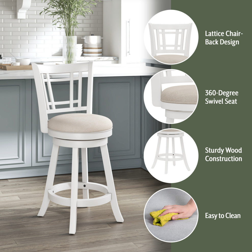 Fairfox Wood Swivel Stool, White, Counter Stool