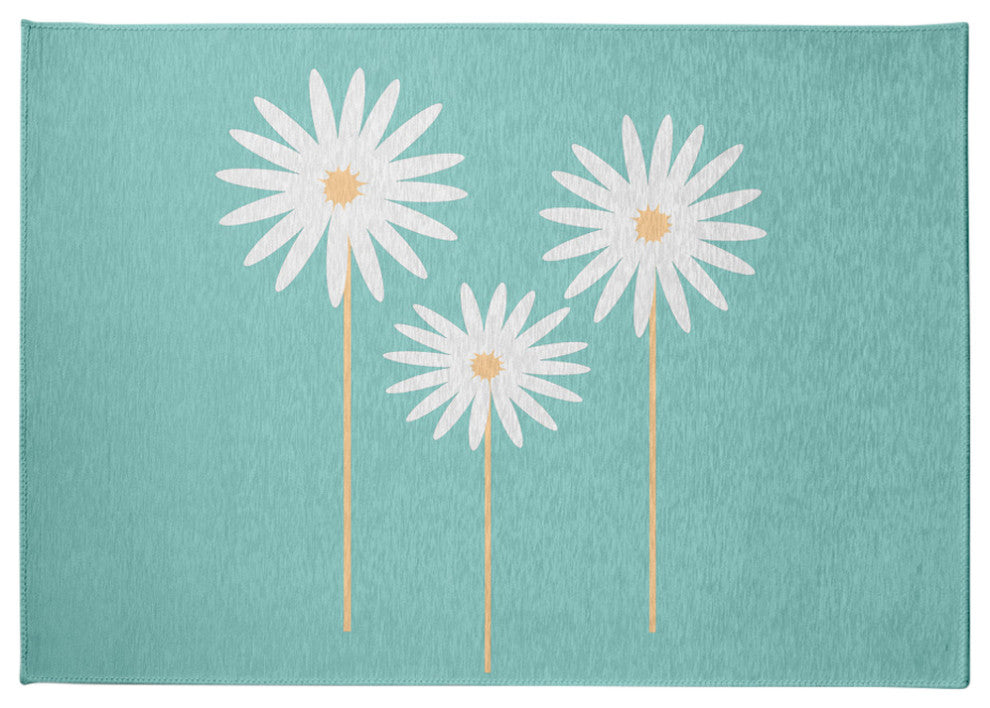 Floral Print Spring Chenille Rug, Light Blue, 5'x7'