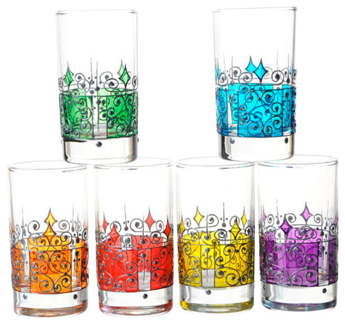 Hand Painted Moorish Glass Teacups, Set of 6