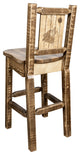 Homestead Barstool With Back, With Laser Engraved Wolf, Clear Lacquer Finish, St