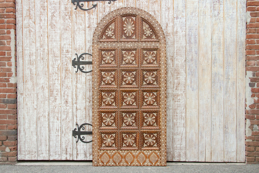Extraordinary Sunburst Indo-Portuguese Inlaid Arched Door