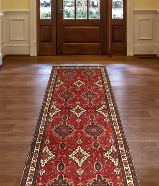 Fine Vintage Distressed Dash Red/Ivory Runner, 3'7 x 9'8