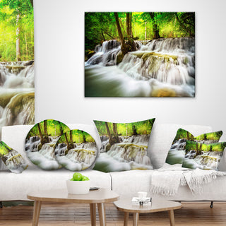 Level Five of Erawan Waterfall Landscape Printed Throw Pillow, 16"x16"