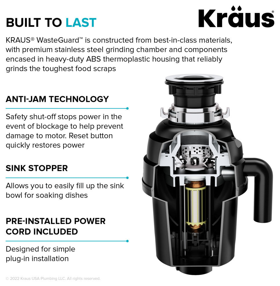 WasteMate Continuous Feed Garbage Disposal With 1 HP Motor for Kitchen Sink