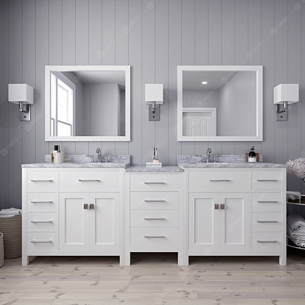 93" Double Bathroom Vanity, White, Square Sink, Polished Chrome