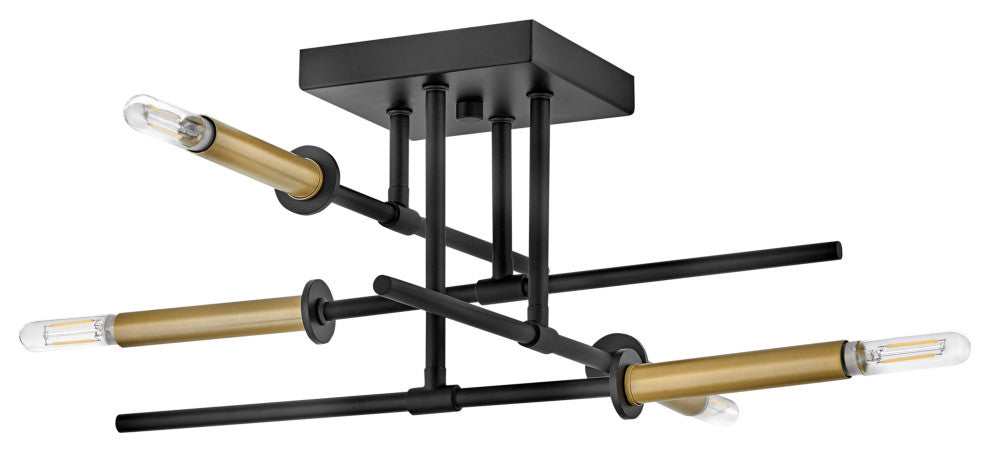 Lark 83073 Hux 4 Light 20"W Semi-Flush Ceiling Fixture - Black