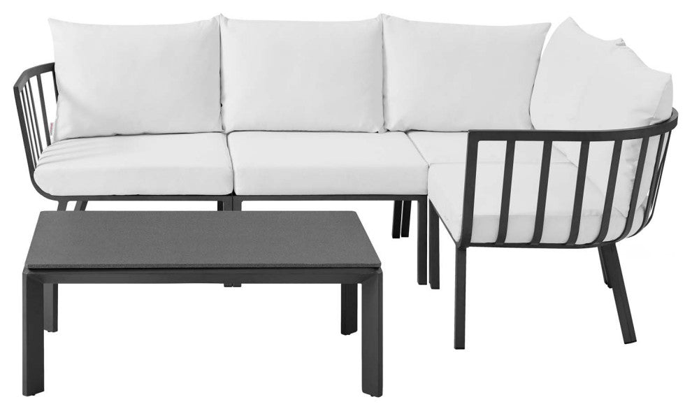 Lounge Sectional Sofa Chair Set, Aluminum, Metal, Gray White, Outdoor