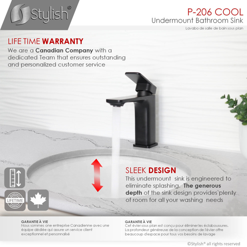 STYLISH 19" Oval Undermount Ceramic Bathroom Sink With 2 Overflow Finishes
