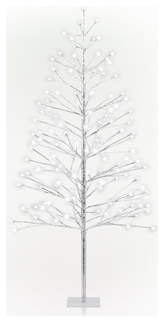 60"H Indoor/Outdoor Artificial Christmas Tree with Cool White LED Lights, Silver