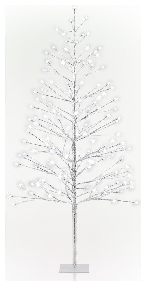 60"H Indoor/Outdoor Artificial Christmas Tree with Cool White LED Lights, Silver