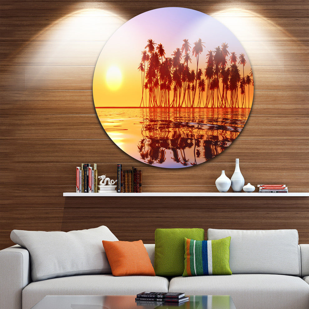 Beautiful Row Of Coconut Palms On Beach, Seascape Disc Artwork, 38"