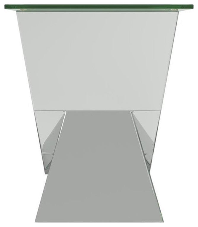 Coaster Taffeta Contemporary V-shaped End Table with Glass Top Silver