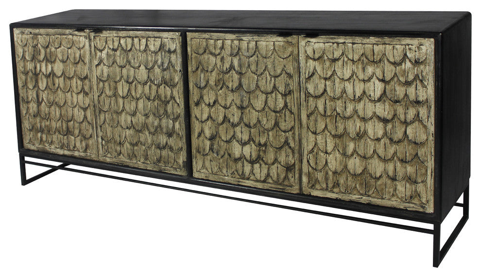 Redondo Ezra 4-Door Solid Wood Sideboard in 2-Tone Brown Finish