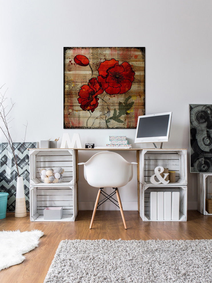 Marmont Hill, "Poppy Talk 2" by Vicki Butler Painting Print, Natural Pine Wood
