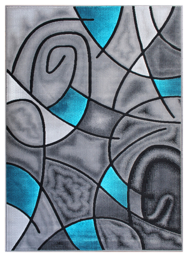 Jubilee Collection Modern Abstract Pattern Area Rug, Turquoise, 8' X 10'