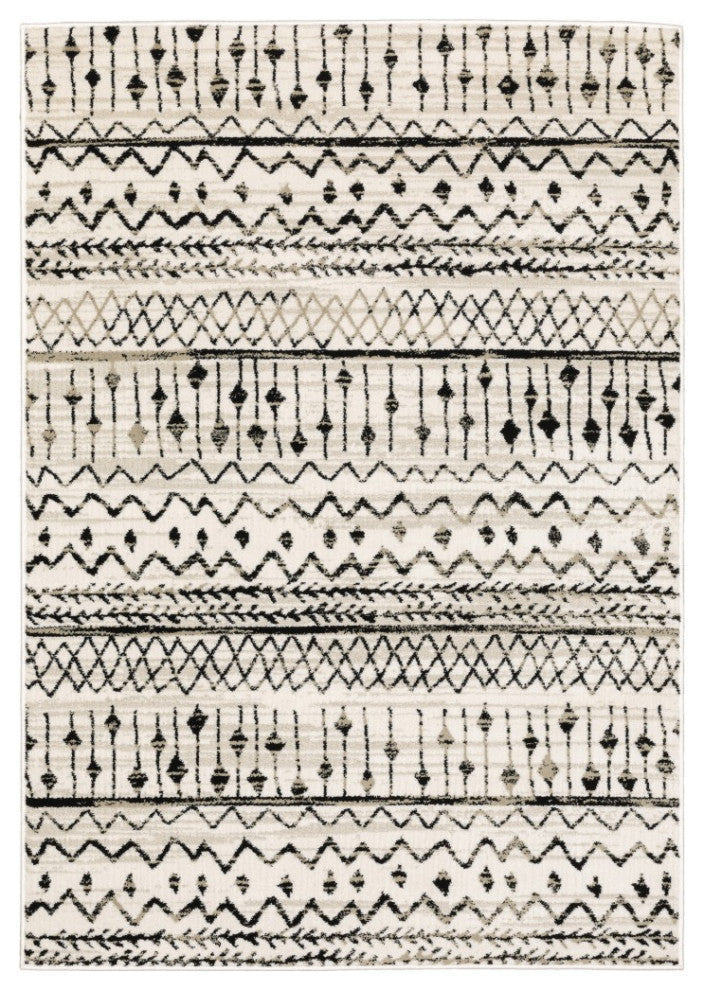 5" x 7" Ivory and Black Eclectic Patterns Indoor Area Rug