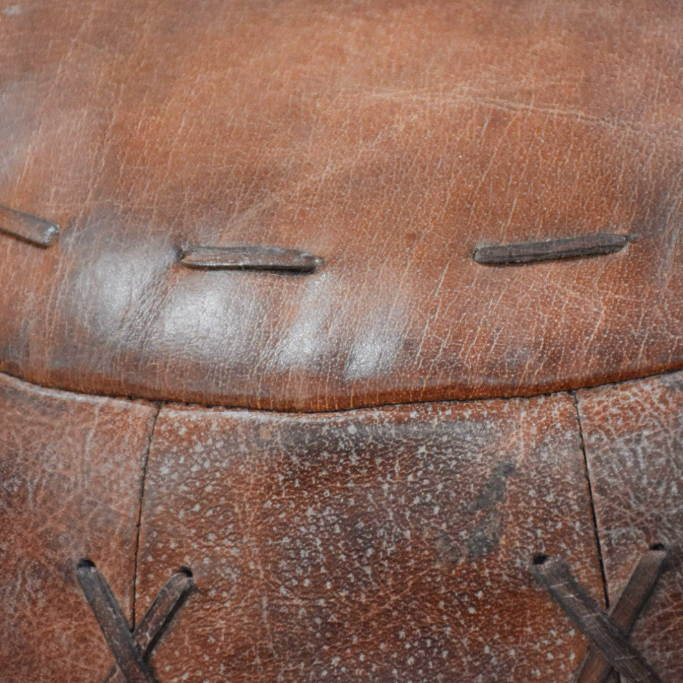 Solid Handmade Leather Pouf, 14x14x14
