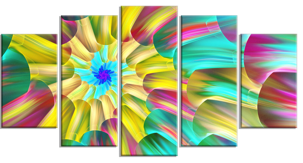 Multi Color Stained Glass Spirals, Floral Canvas Art Print, 60"x32", 5 Panels