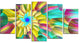 Multi Color Stained Glass Spirals, Floral Canvas Art Print, 60"x32", 5 Panels