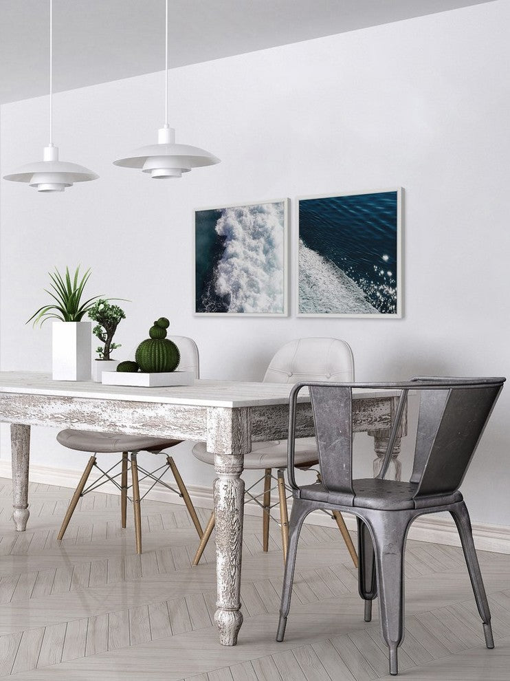 "Beach Waves" Framed Painting Diptych, 64"x32"