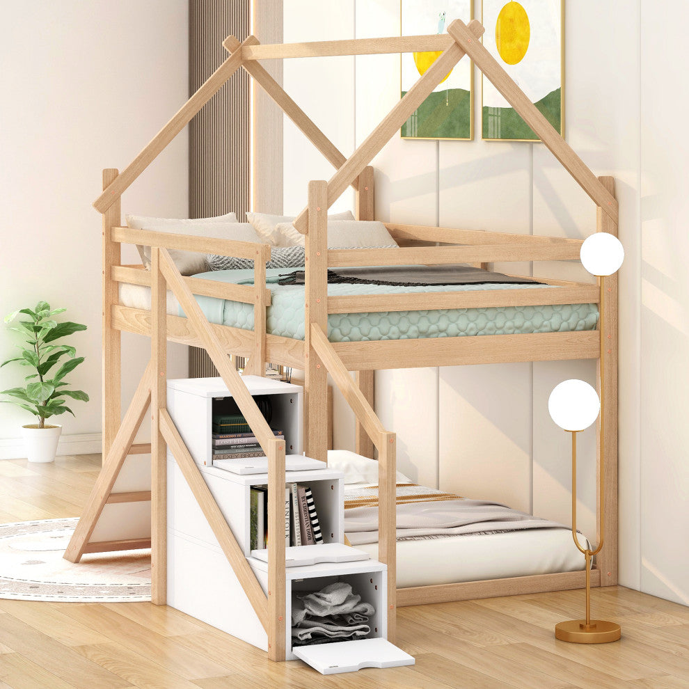 Gewnee Twin over Twin House Loft or Bunk Bed