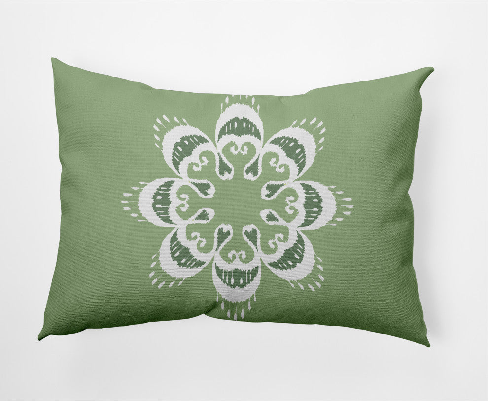 Ikat Mandala Decorative Lumbar Pillow, Sage Green, 14x20"