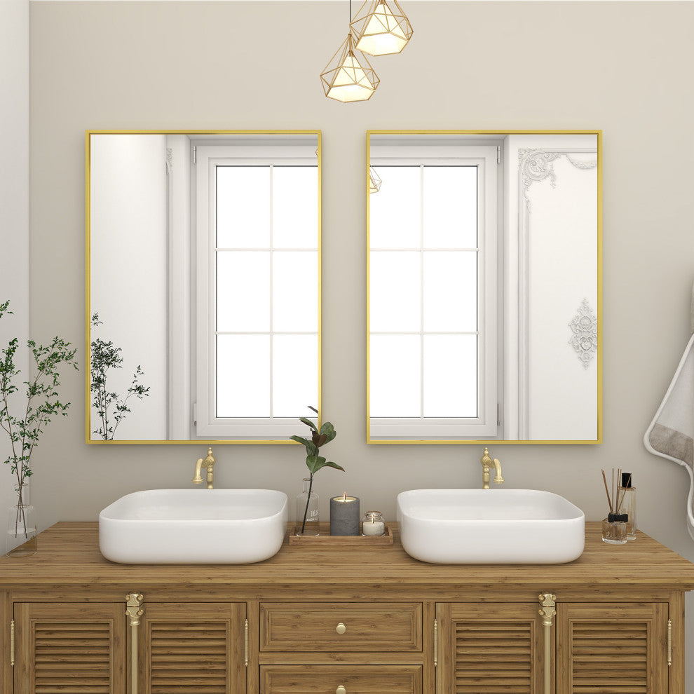 Easly Rectangular Aluminum Alloy Framed Mirror, Gold, 30x39