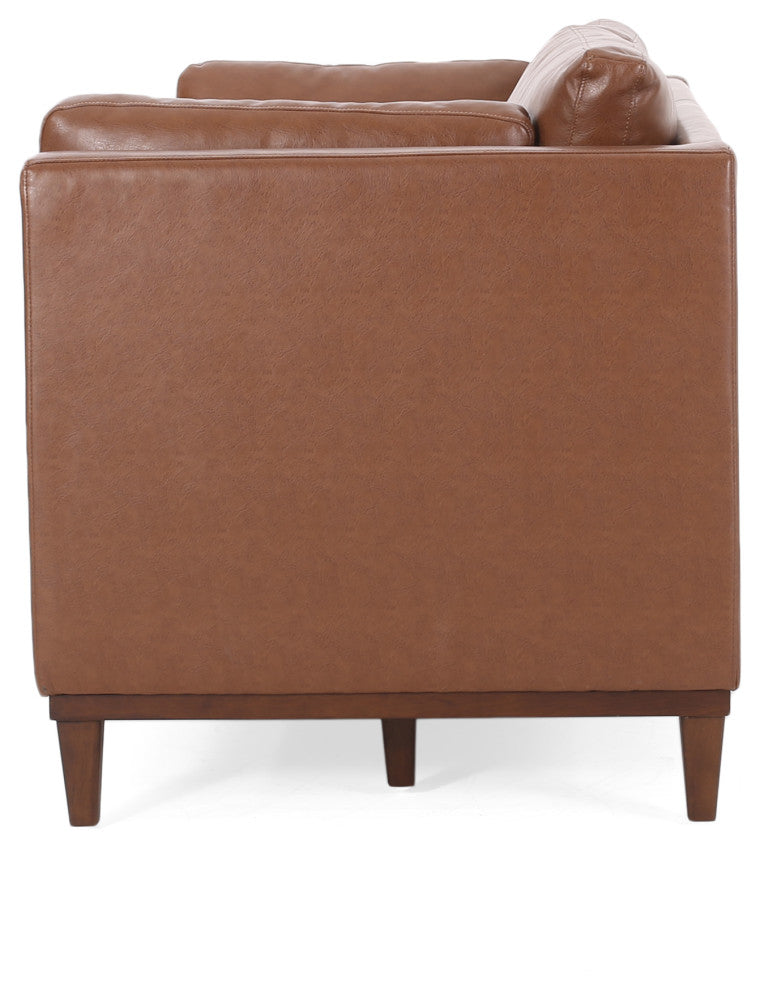 Ayers Faux Leather Upholstered 3 Seater Sofa, Cognac + Espresso