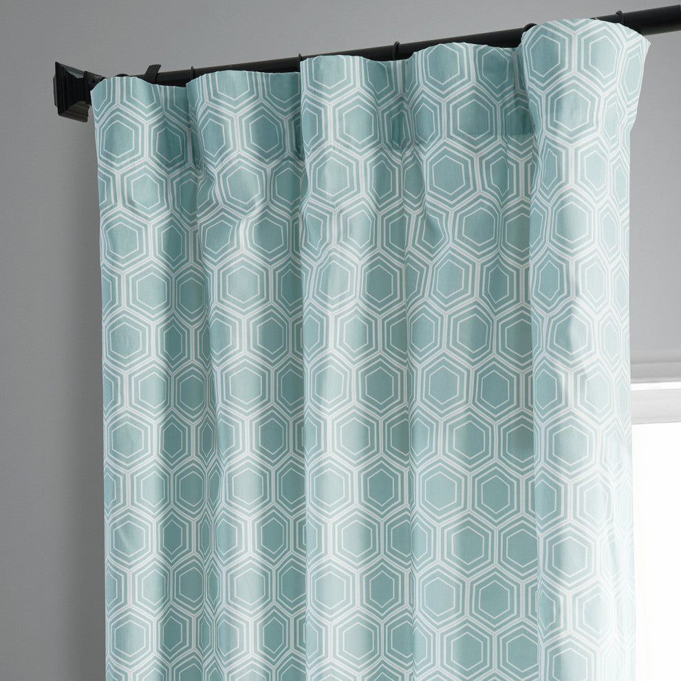 Honeycomb Ripple Printed Cotton Curtain Single Panel, Honeycomb Ripple Aqua, 50wx84l