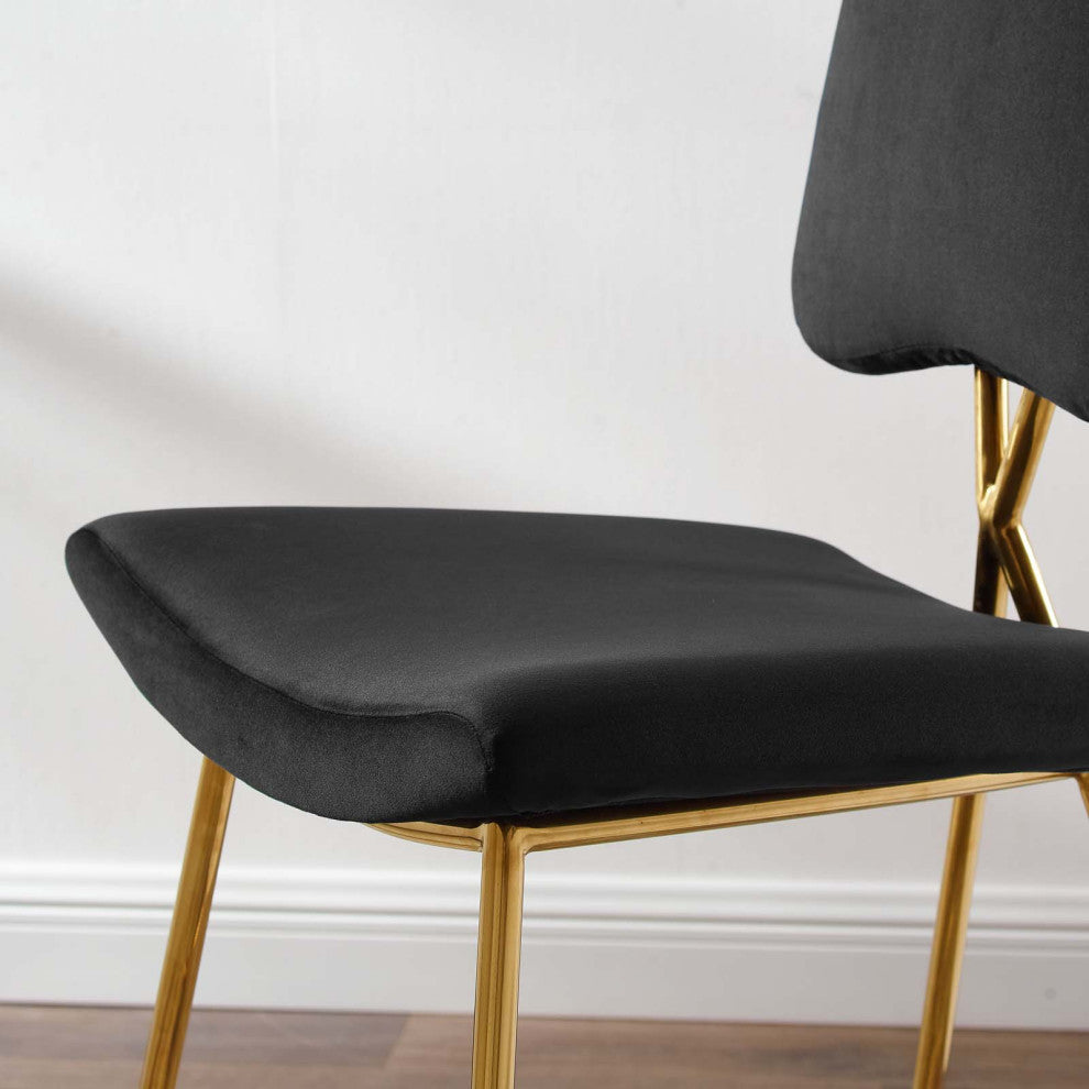 Counter Stool Chair, Set of 2, Velvet, Metal, Black, Modern, Bar Pub Cafe Bistro