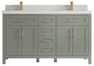 Cambridge 60" Double Bathroom Vanity in Evergreen 2" Carrara Quartz