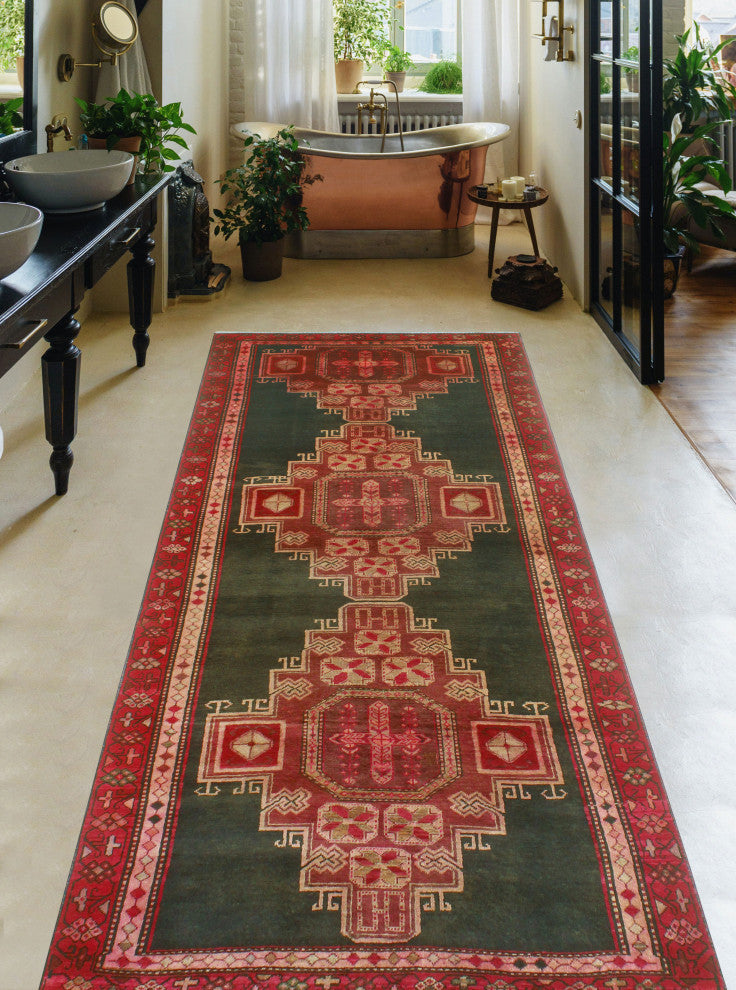 Semi-Antique Samman Charcoal/Rust Runner, 4'9x10'6
