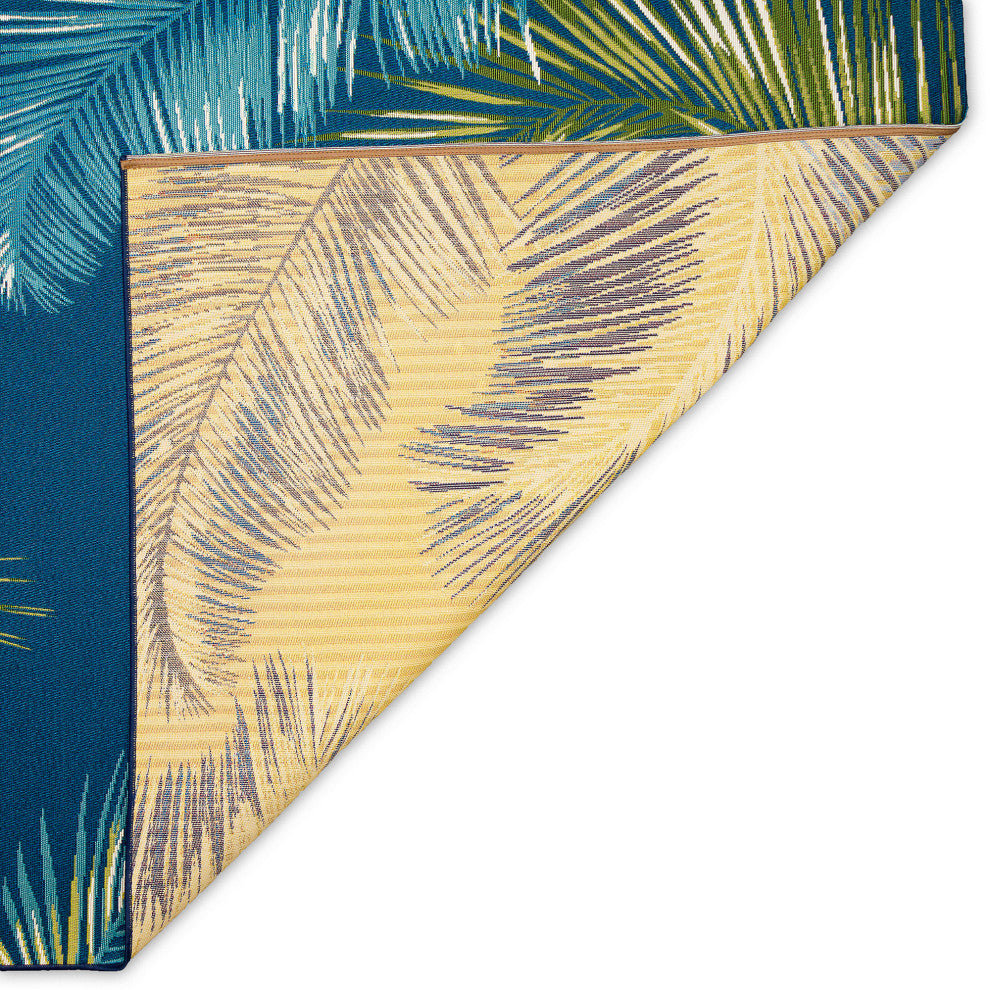 Marina Palm Border Indoor/Outdoor Rug, Navy, 6'6"x9'3"