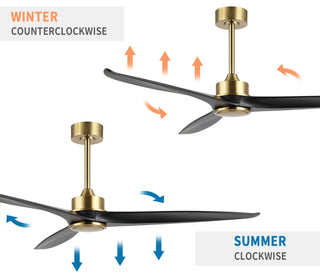 52" Solid Wood 3-Blade Propeller Ceiling Fan With Remote, Gold/Black