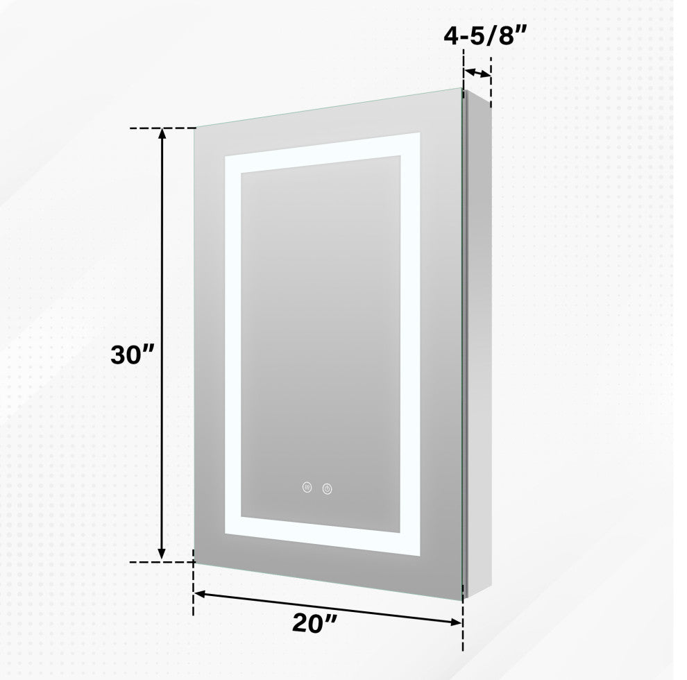 Recessed/Surface Mount LED Medicine Cabinet Mirror with Defogger, 20"x30" Right Hinge
