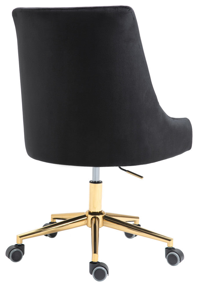 Karina Swivel and Adjustable Velvet Upholstered Office Chair, Black, Gold Base