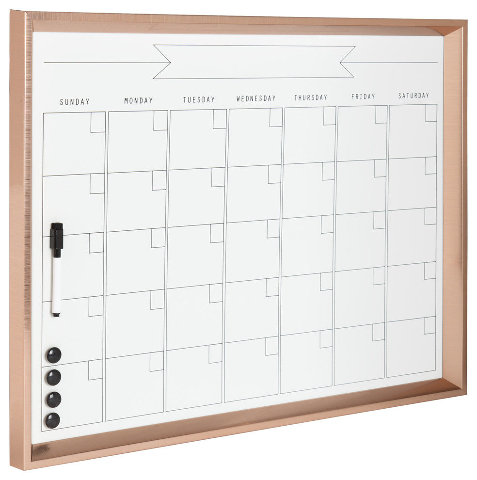 Kate and Laurel Calter Framed Magnetic Dry Erase Calendar, Rose Gold