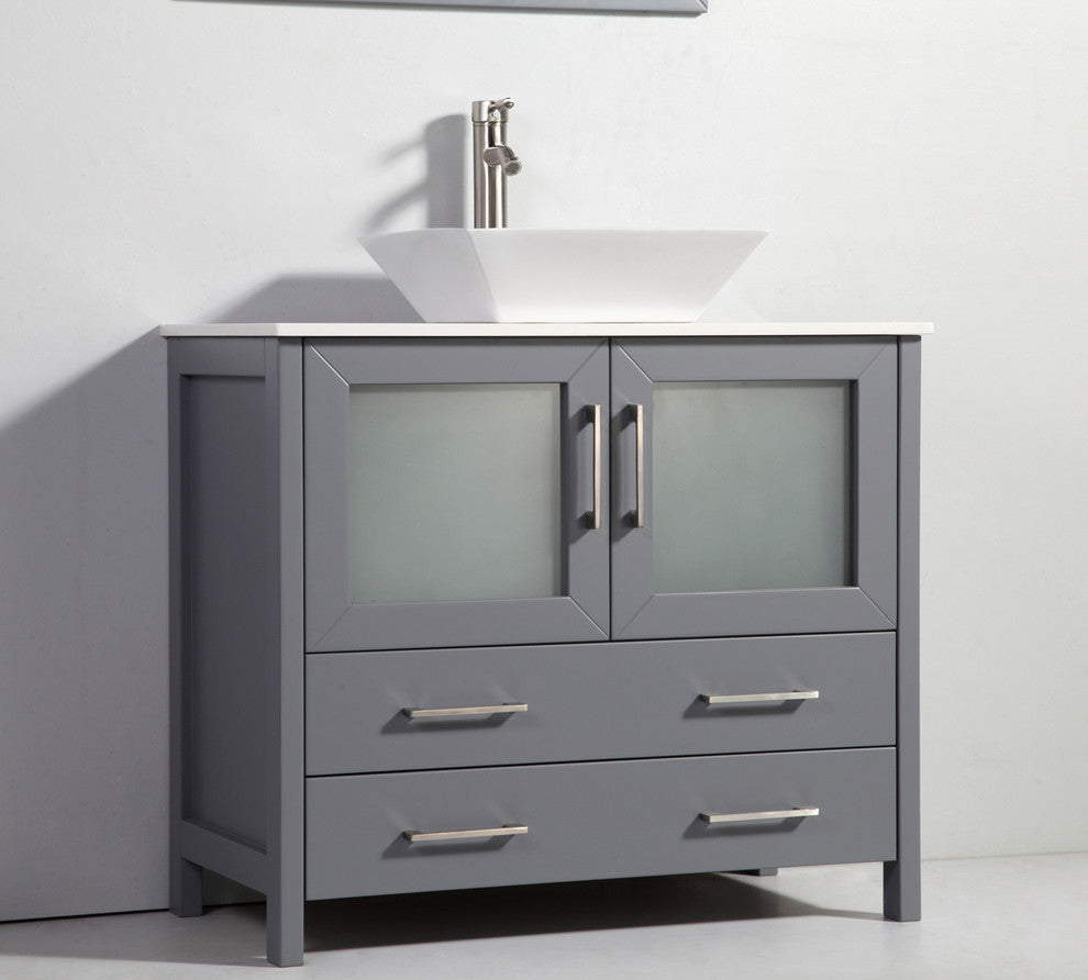 36" Bathroom Vanity With Matching Mirror, Dark Gray