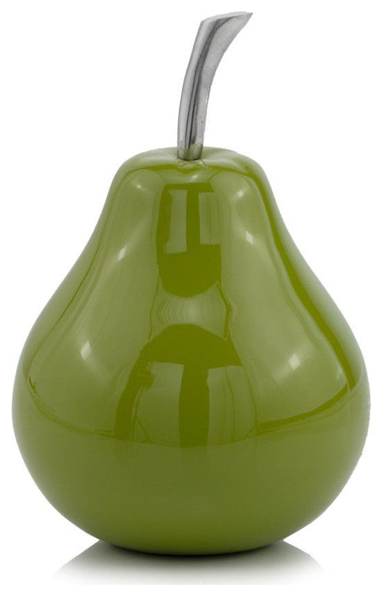 11" Green Buffed Aluminum Pear Sculpture