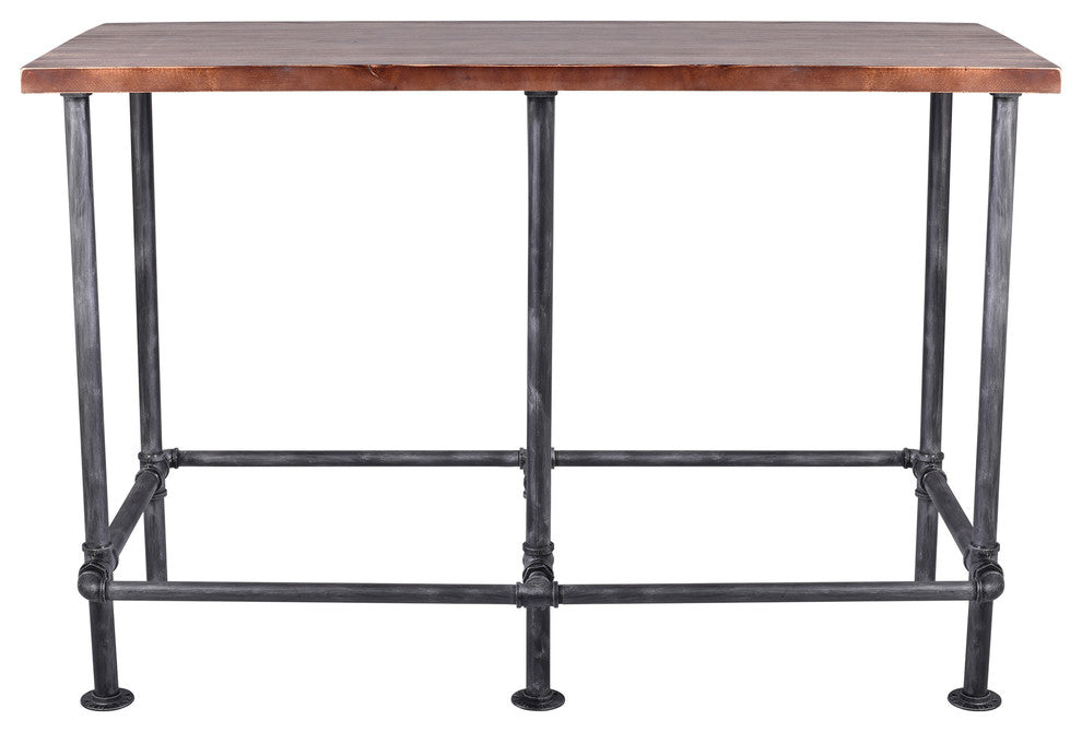 Reagan Metal Bar Table, Silver Brushed Gray, Rustic Pine Wood Top