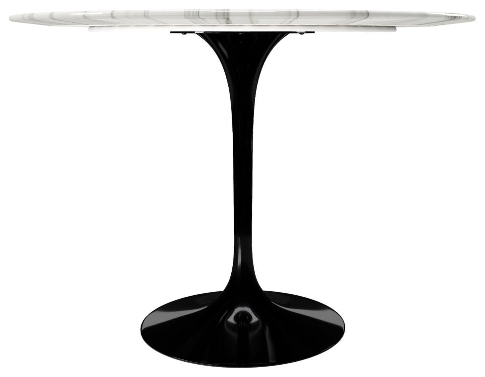 Rose 40" Round Marble Dining Table, Black Base