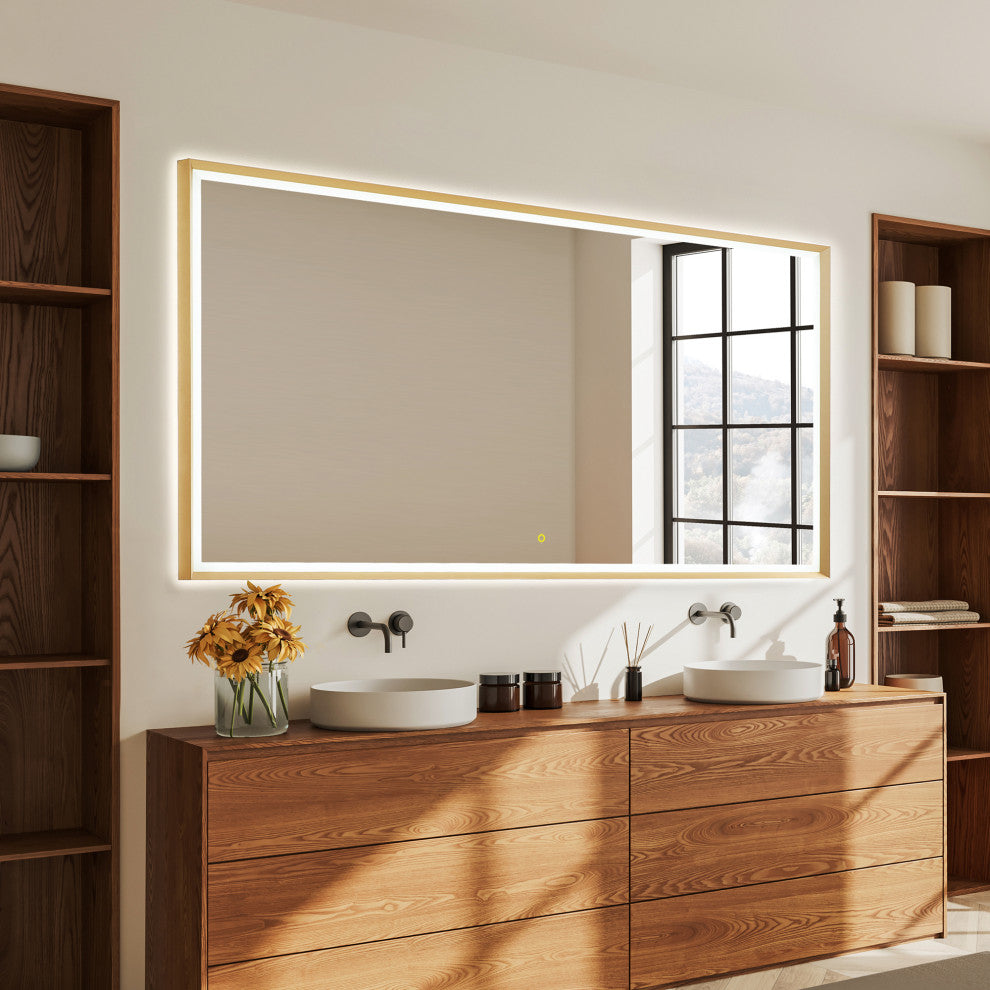 Apollo Anti-Fog Dimmable Vanity, LED Lighted Wall Mirror, Brushed Gold, 84"