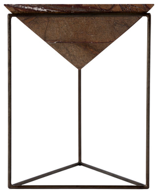 Addis 16.5 in. W Triangular Marble and Iron Pyramid Side Table