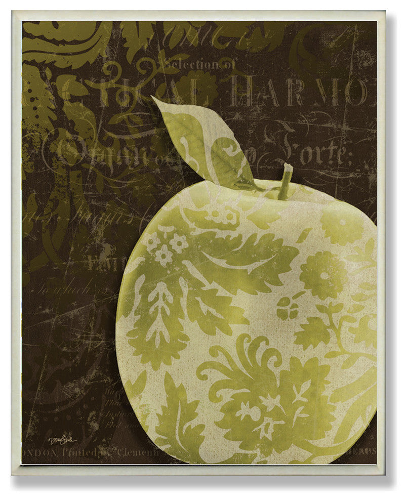 Damask Offset Green Apple Kitchen Wall Plaque