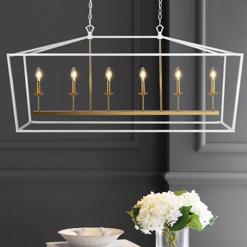 Pagoda Lantern Metal LED Pendant, White, Width: 49"