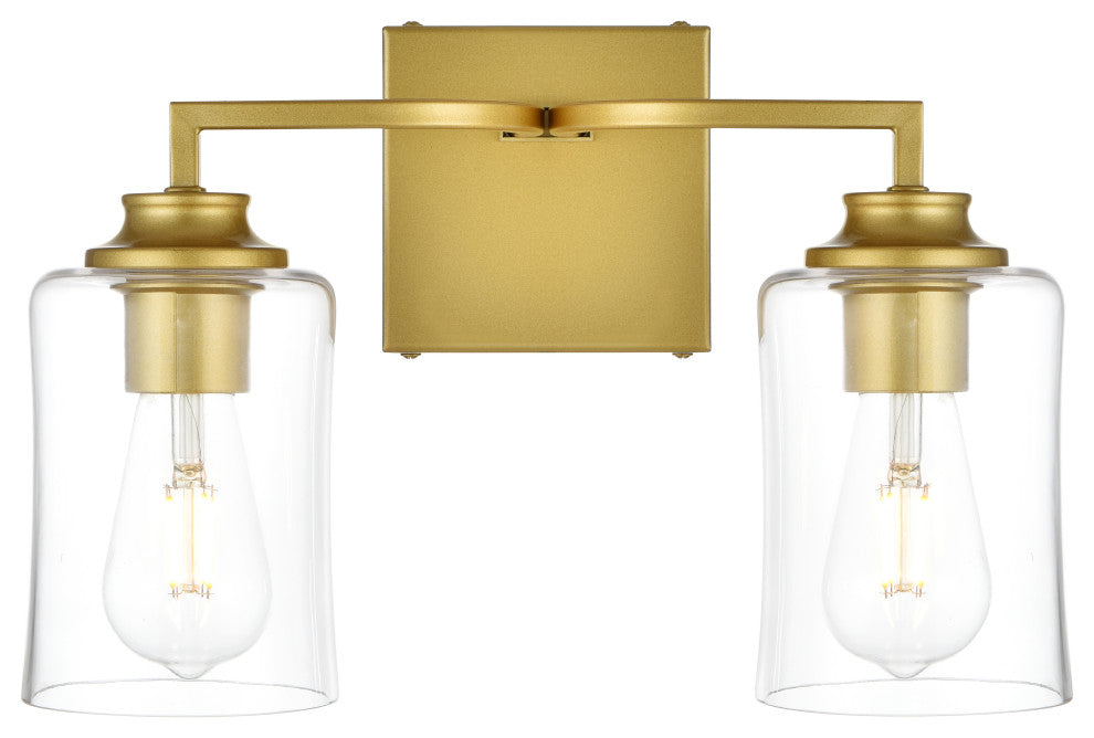 2 Light Brass And Clear Bath Sconce
