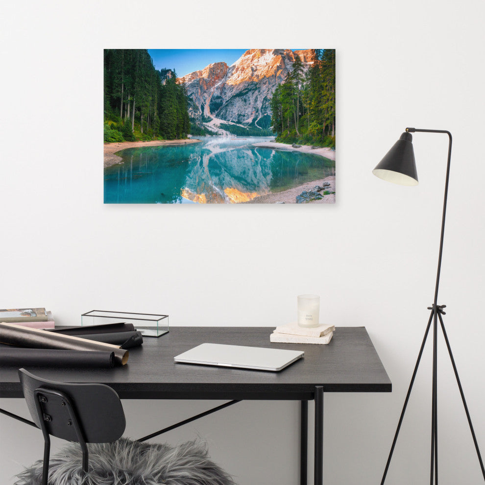 Misty Lake and Snow-cap Mountain Reflections Canvas Wall Art Prints, 24" X 36"